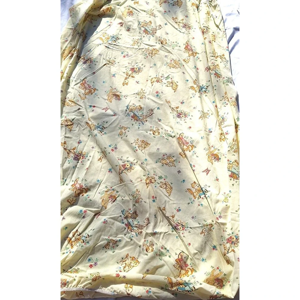 Vintage Woodland Animal Crib Sheet Yellow Squirrel Bunny Turtle Nursery Bedding